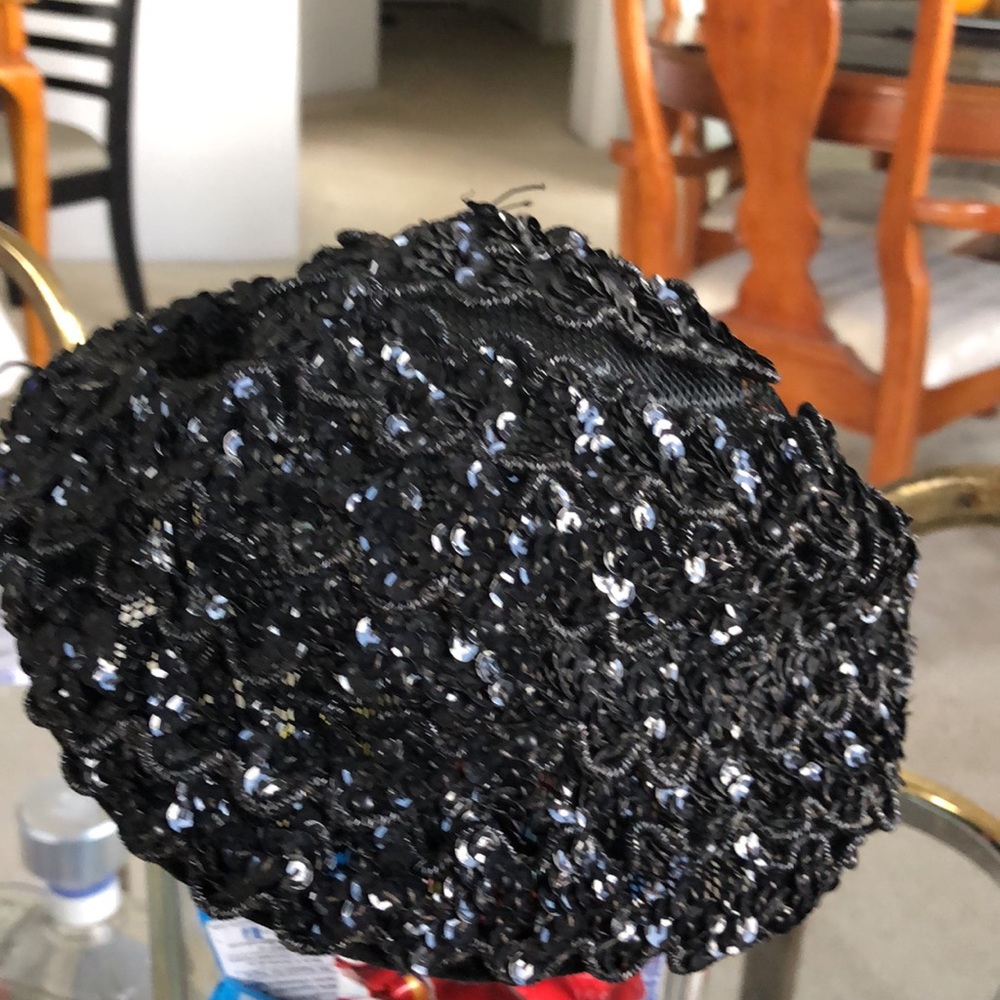 Vintage Sequin Beanie with Velvet Wire Brim